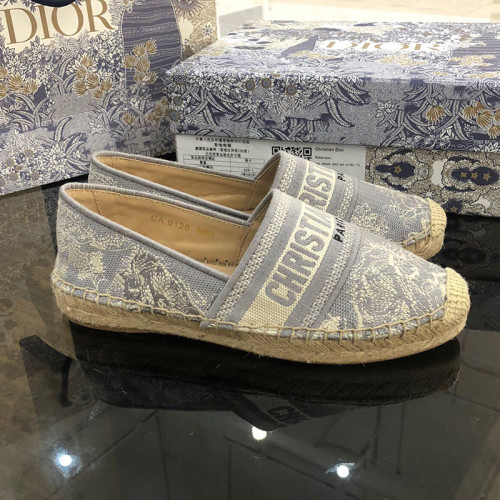 Dior Womens Shoes DIOR GRANVILLE ESPADRILLE Gray Toile de Jouy Reverse Embroidered Cotton with Original Box KDB578TJE_S37W