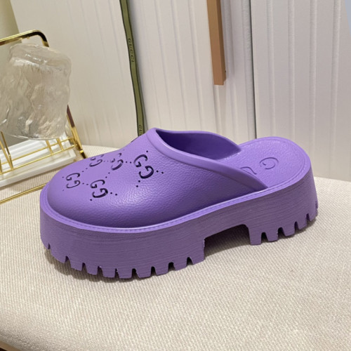 Gucci Womens Shoes Sandals Slides Slippers Luxury Brand Women's platform perforated G sandal in lilac rubber 663577 JFB00 5306 with Original Box