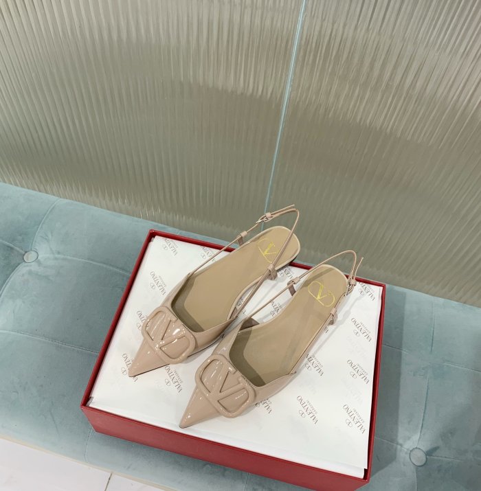 Valentino Women Shoes Mule Flip Flop Sandals VLOGO SIGNATURE CALFSKIN SLINGBACK PUMP Flat with Original Box Luxury Brand
