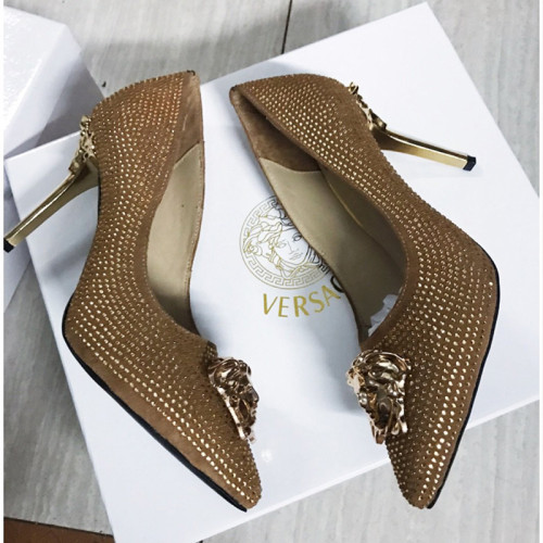 Versace Brand Womens Sandals Shoes Leather Big Size LA MEDUSA PATENT SAFETY PIN LEATHER PUMPS High Heel Design Luxury Brand Sandals for Women