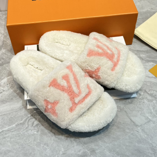 Louis Vuitton Womens Shoes Slide Slippers for Winter Wool Fabric Luxury Brand Designer PASEO FLAT COMFORT MULE with Original Box