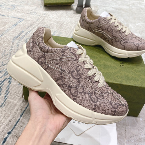 Gucci Women Shoes Women's Rhyton Gucci logo leather sneaker Luxury Brand with Original Box