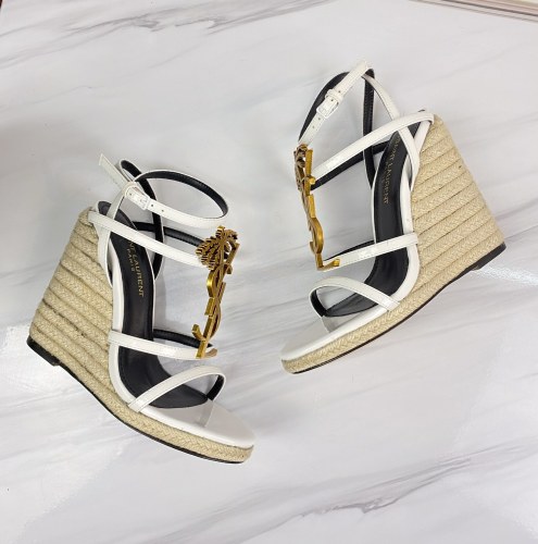 Yves Saint Laurent YSL Women Shoes Sandals Luxury Brand TRIBUTE ESPADRILLES WEDGE IN SMOOTH LEATHER with Original Box