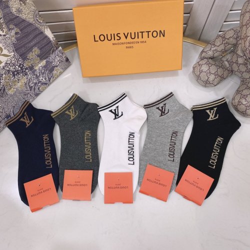 Louis Vuitton Socks 5 Pairs with Original Box Luxury Brand Breathable LV Sock