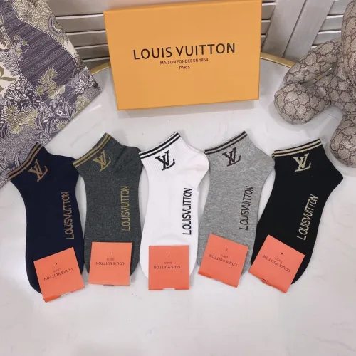 Louis Vuitton Socks 5 Pairs with Original Box Luxury Brand Breathable LV Sock