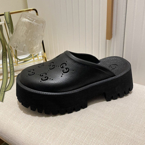 Gucci Womens Shoes Sandals Slides Slippers Luxury Brand Women's platform perforated G sandal ‎663577 JFB00 1000 with Original Box