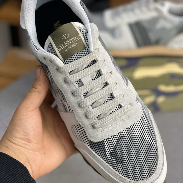 Valentino Men Shoes Fashion Design Luxury Brand ROCKRUNNER CAMOUFLAGE LAMINATED STUDDED SNEAKER with Original Box