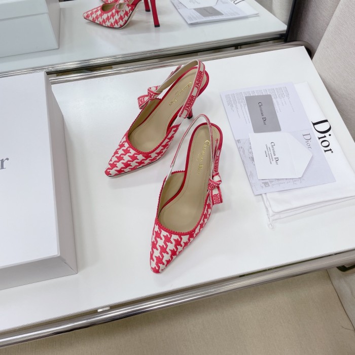 Dior Women Shoes Pumps Luxury Design Fashion Type High Heel Shoes for Wedding Style J'ADIOR SLINGBACK PUMP Peony Pink Cotton Embroidery with Micro Houndstooth Motif with Original Box KCP866PPE_S55P
