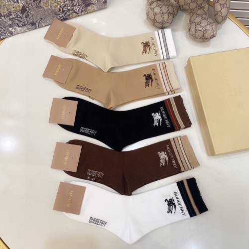 Burberry Socks 5 Pairs with Original Box Luxury Brand Breathable Burberry Sock