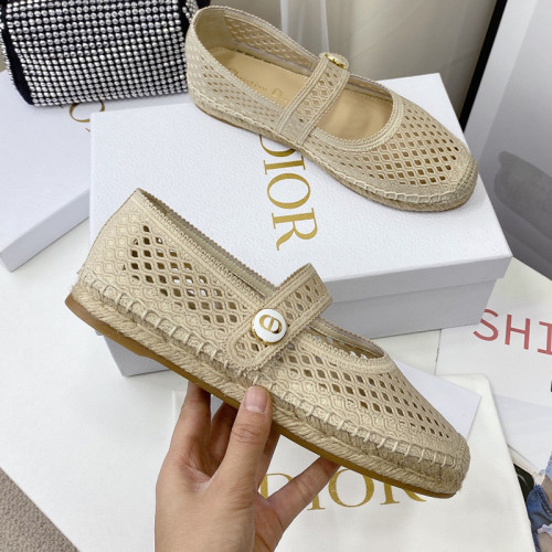 Dior Women Shoes Luxury Brand Design Dior Caro Espadrille Ballerina Flat Mesh Embroidery Womens Shoes with Original Box