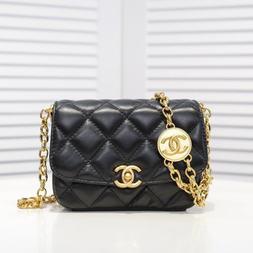 Chanel Womens Bags Small Flap bag Lambskin & Gold-Tone Metal Black