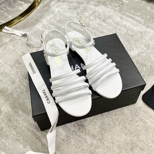 Chanel Womens Shoes Sandals Lambskin White