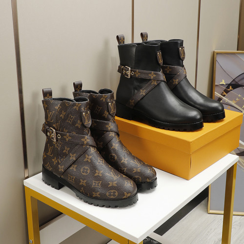 Louis Vuitton Women Shoes Boots Luxury Brand DISCOVERY FLAT ANKLE BOOT 1A8WC5 with Original Box