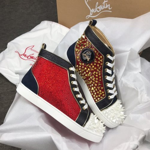 Christian Louboutin Mens Shoes Luxury Brand Red Bottom Design Louis Junior Spikes Flat with Original Box CL sneakers