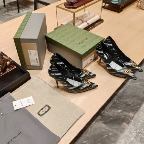 Gucci x Balenciaga Womens Shoes Slingback Pumps High Heel Luxury Brand Wedding Fashion Shoes for Women with Original Box