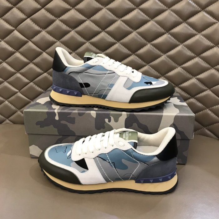 Valentino Men Shoes Fashion Design Luxury Brand ROCKRUNNER CAMOUFLAGE LAMINATED STUDDED SNEAKER with Original Box