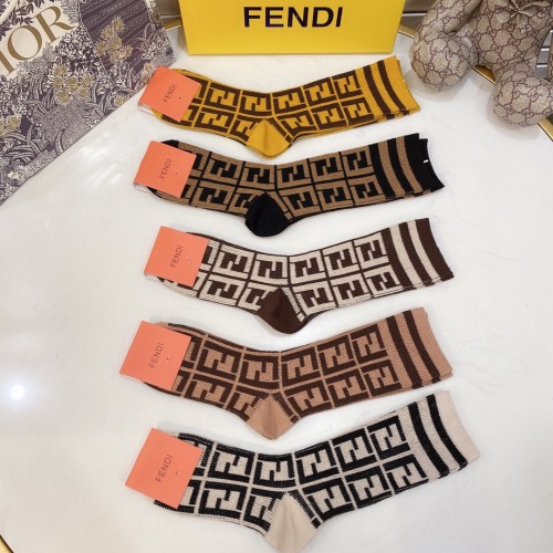 Fendi Socks 5 Pairs with Original Box Luxury Brand Breathable Fendi Sock