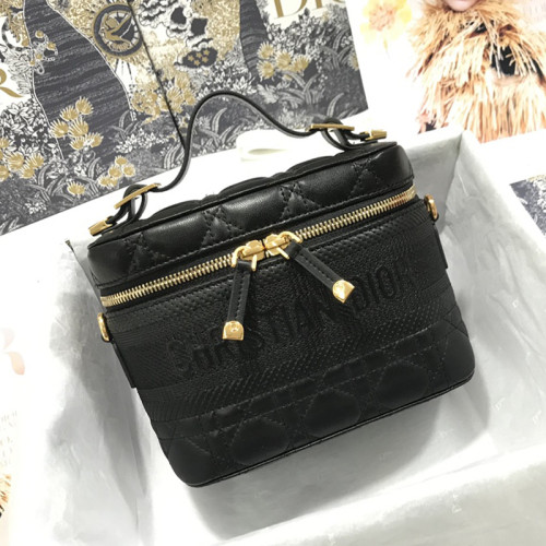 Dior Womens Bags Luxury Brand Fashion Small Diortravel Vanity Case Black Cannage Lambskin S5488UNTR_M900 with Original Box