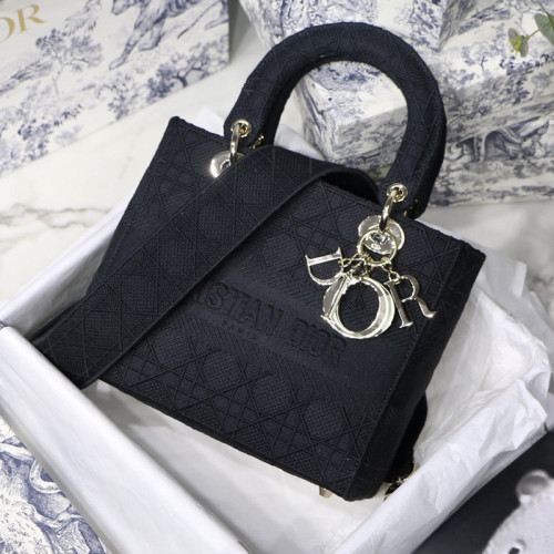 Dior Womens Bags Handbags Luxury Fashion Medium Lady D-Lite Bag Black Cannage Embroidery M0565OREY_M989