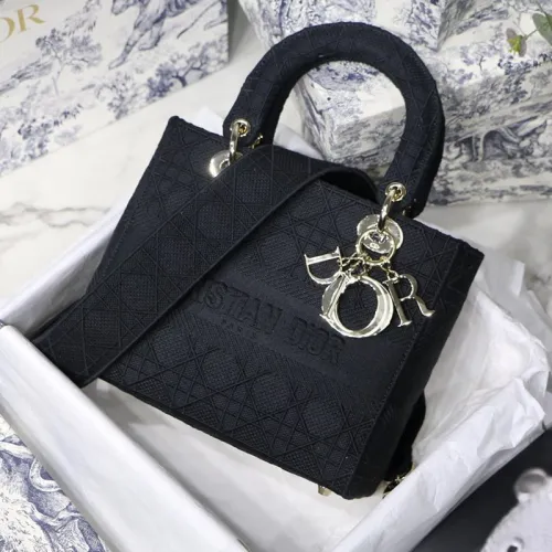 Dior Womens Bags Handbags Luxury Fashion Medium Lady D-Lite Bag Black Cannage Embroidery M0565OREY_M989