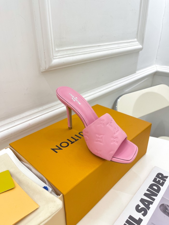 Louis Vuitton Womens Shoes Sandals Slippers Luxury Brand REVIVAL MULE 1A9PH9 Monogram-embossed lambskin with Original Box 9.5cm Heel