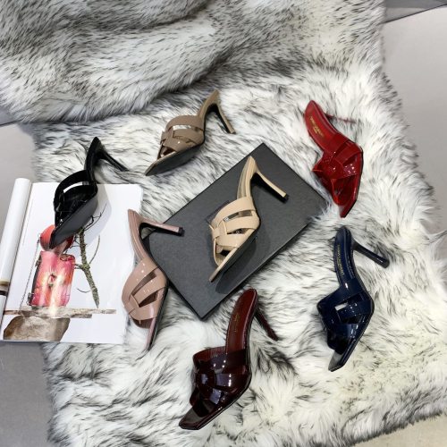 Saint Laurent YSL Womens Shoes TRIBUTE HEELED MULES IN SMOOTH LEATHER 9CM