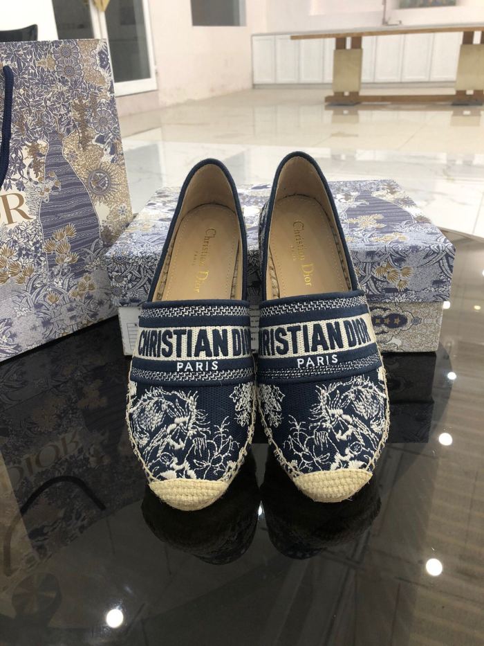 Dior Womens Shoes DIOR GRANVILLE ESPADRILLE Deep Blue Toile de Jouy Reverse Embroidered Cotton with Original Box KDB578TJE_S36W