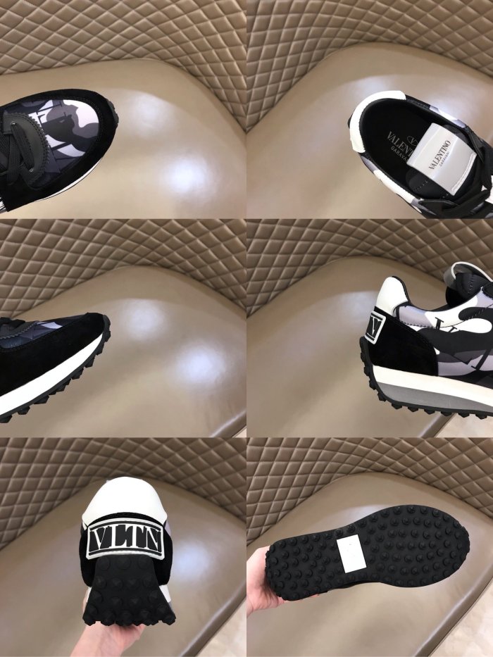 Valentino Men Shoes Fashion Design Luxury Brand ROCKRUNNER CAMOUFLAGE LAMINATED STUDDED SNEAKER with Original Box