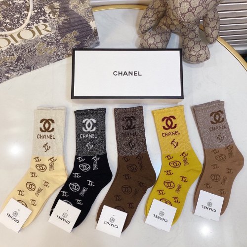 Chanel Socks 5 Pairs with Original Box Luxury Brand Breathable Chanel Sock