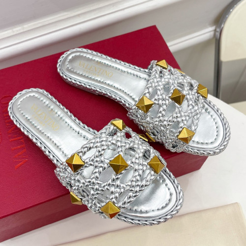 Valentino Women Shoes Mule Flip Flop Sandals ROMAN STUD SLIDE SANDAL IN QUILTED NAPPA with Original Box Luxury Brand