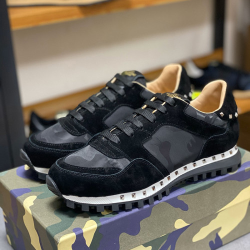 Valentino Men Shoes Fashion Design Luxury Brand ROCKRUNNER CAMOUFLAGE LAMINATED STUDDED SNEAKER with Original Box