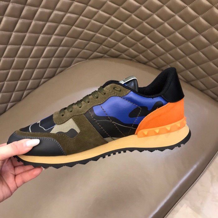 Valentino Men Shoes Fashion Design Luxury Brand ROCKRUNNER CAMOUFLAGE LAMINATED STUDDED SNEAKER with Original Box