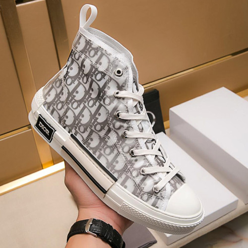 Dior Men Shoes Luxury Brand Sneaker B23 HIGH-TOP Sneaker White And Black Dior Oblique Canvas