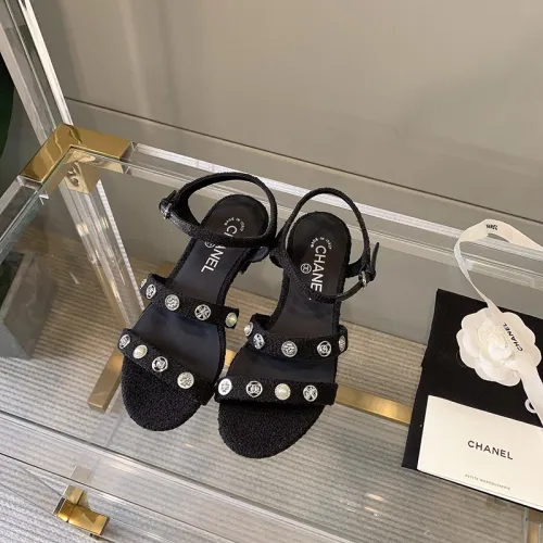 Chanel Womens Shoes Sandals Cotton Tweed & Jewelry Black G37212 X56069 94305