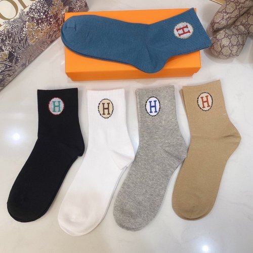 Hermes Socks 5 Pairs with Original Box Luxury Brand Breathable Hermes Sock