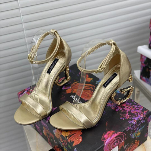 Dolce & Gabbana Womens Shoes Nappa Mordore Sandals with Baroque DG Heel 9cm