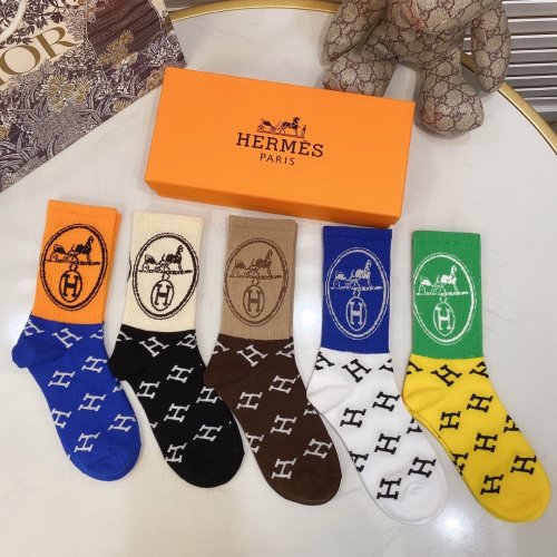 Hermes Socks 5 Pairs with Original Box Luxury Brand Breathable Hermes Sock