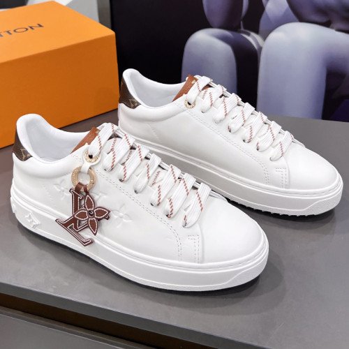 Louis Vuitton Women Shoes Sneakers Lace-Up Luxury Brand Fashion TIME OUT SNEAKER White Monogram-embossed calf leather with Original Box 1AADMW