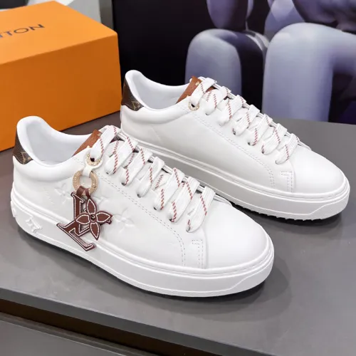 Louis Vuitton Women Shoes Sneakers Lace-Up Luxury Brand Fashion TIME OUT SNEAKER White Monogram-embossed calf leather with Original Box 1AADMW