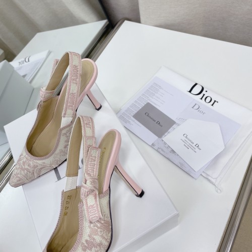 Dior Women Shoes Pumps Luxury Design Fashion Type High Heel Shoes for Wedding Style J'ADIOR SLINGBACK PUMP Cotton Embroidery with Micro Houndstooth Motif with Original Box