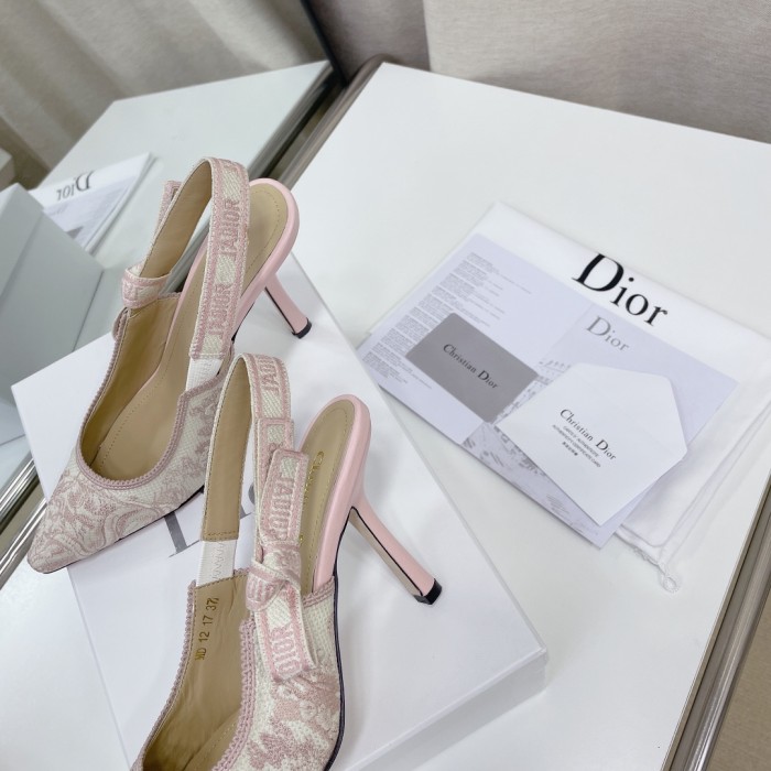 Dior Women Shoes Pumps Luxury Design Fashion Type High Heel Shoes for Wedding Style J'ADIOR SLINGBACK PUMP Cotton Embroidery with Micro Houndstooth Motif with Original Box
