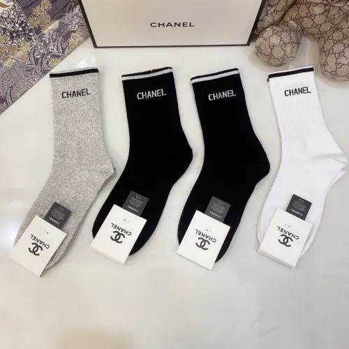Chanel Socks 4 Pairs with Original Box Luxury Brand Breathable Chanel Sock