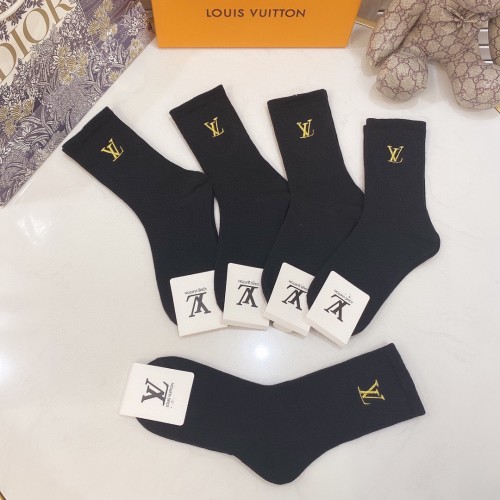 Louis Vuitton Socks 5 Pairs with Original Box Luxury Brand Breathable LV Sock