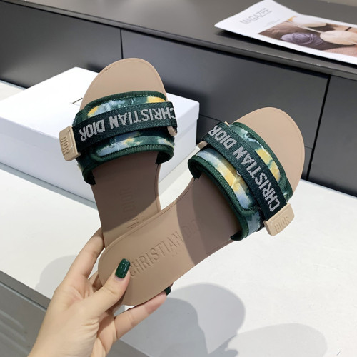 Dior Womens Shoes Sandals Slippers Slide Luxury Brand DIO(R)EVOLUTION SLIDE Shiny Technical Fabric with Dior Oblique Print with Original Box