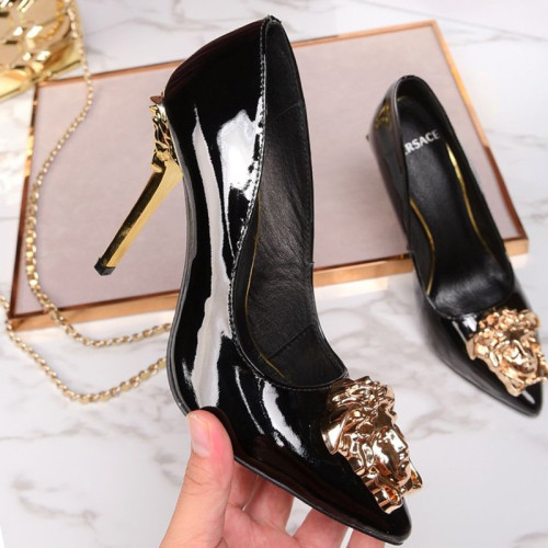 Versace Brand Womens Sandals Shoes Leather Big Size LA MEDUSA PATENT SAFETY PIN LEATHER PUMPS High Heel Design Luxury Brand Sandals for Women