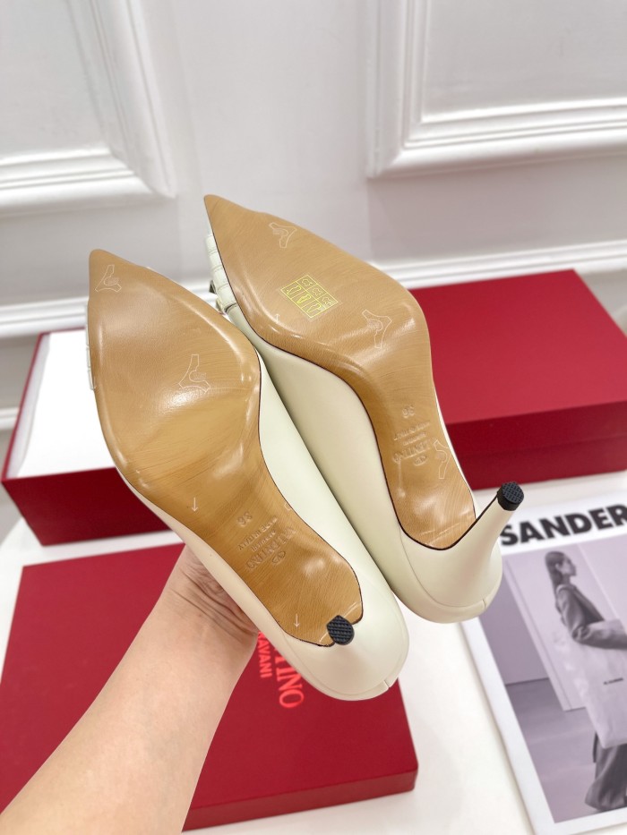 Valentino Womens Shoes ROCKSTUD SLINGBACK PUMP WITH SCULPTED HEEL IN KIDSKIN with Original Box 8cm Heel Design