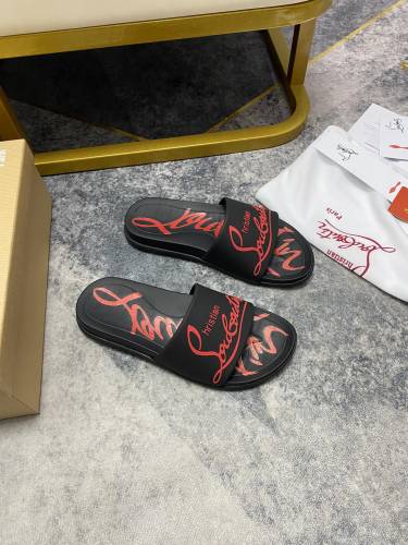 Christian Louboutin CL Men Shoes Slippers Luxury Brand Red Botton Mens Slides with Original Box