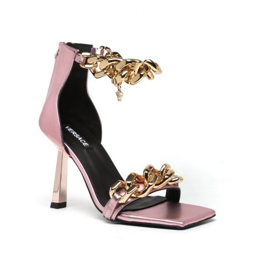 Versace Brand Womens Sandals Shoes Leather Big Size MEDUSA CHAIN NAPPA LEATHER SANDALS High Heel Design Luxury Brand Sandals for Women