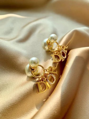 Dior Luxury Womens Earrings DIOR TRIBALES EARRINGS Gold-Finish Metal with White Resin Pearls and White Crystals with Original Box