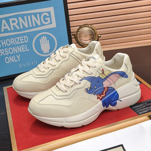 Gucci Mens Shoes Sneakers Luxury Brand Men's Rhyton leather sneaker with Original Box
